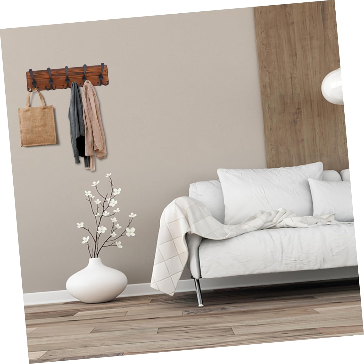 Wall Mounted Wooden Metal Hanger for Keys Hats Towels Robes Stylish Entryway Hooks for Hallway Bathroom Artistic Design