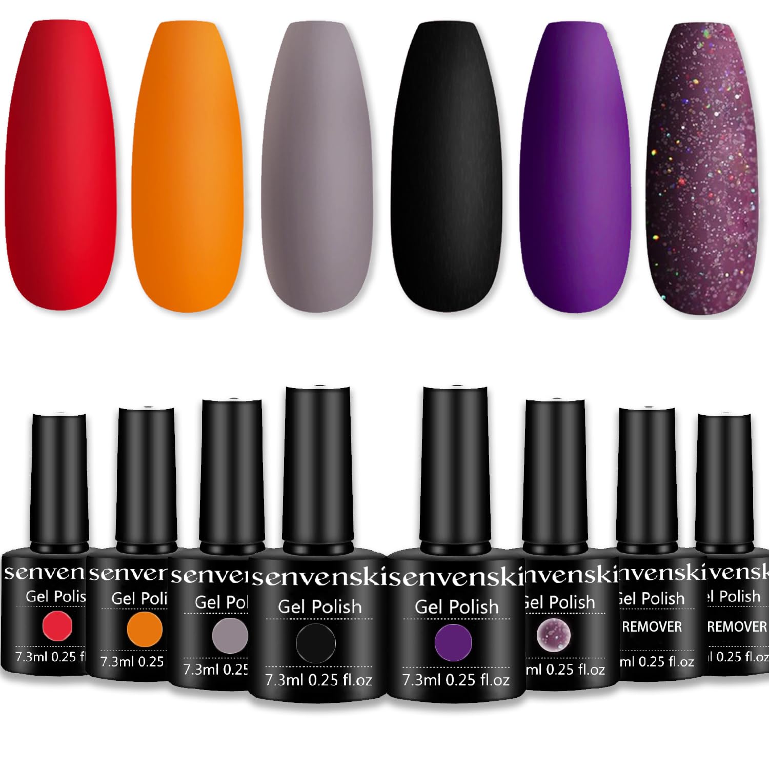 Senvenski Gel Nail Polish Remover, Halloween Gel Nail Polish, Grey Black Gel Polish, Purple Wine Red Maroon Orange Coral Gel Polish Kit Set