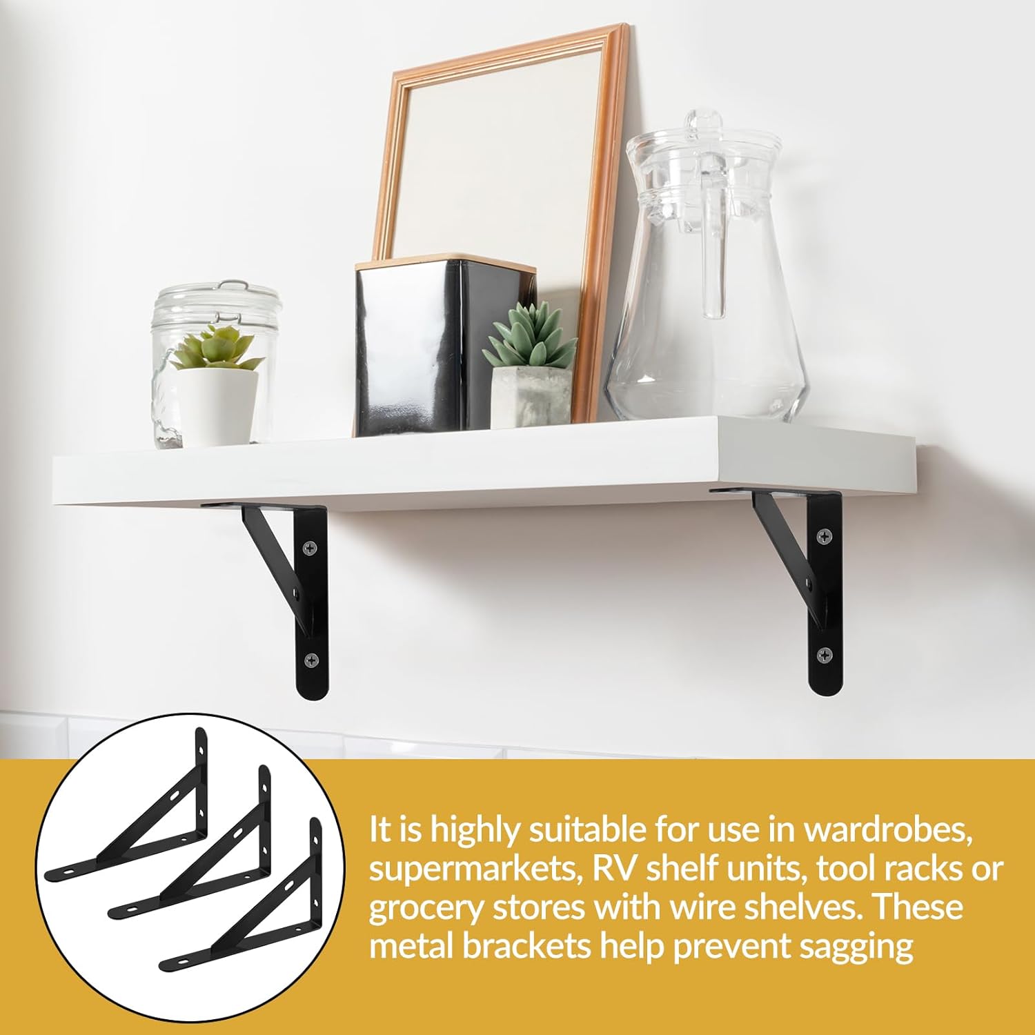 20 Pack Heavy Duty Shelf Brackets Black 4 X 6 Inch 90 Degree Floating Shelves Metal Wall Mount L Shaped Shelves Support Angle Brackets Tripod Triangle Shelf Brackets for Floating Wood Shelves