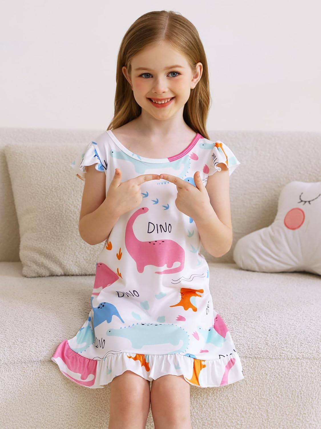 WonderBabe 2Pcs Girls Nightgowns Unicorn Pajamas Toddler Nightgown Sleepwear Flutter Short Sleeves Night Gowns for Kids - Image 4
