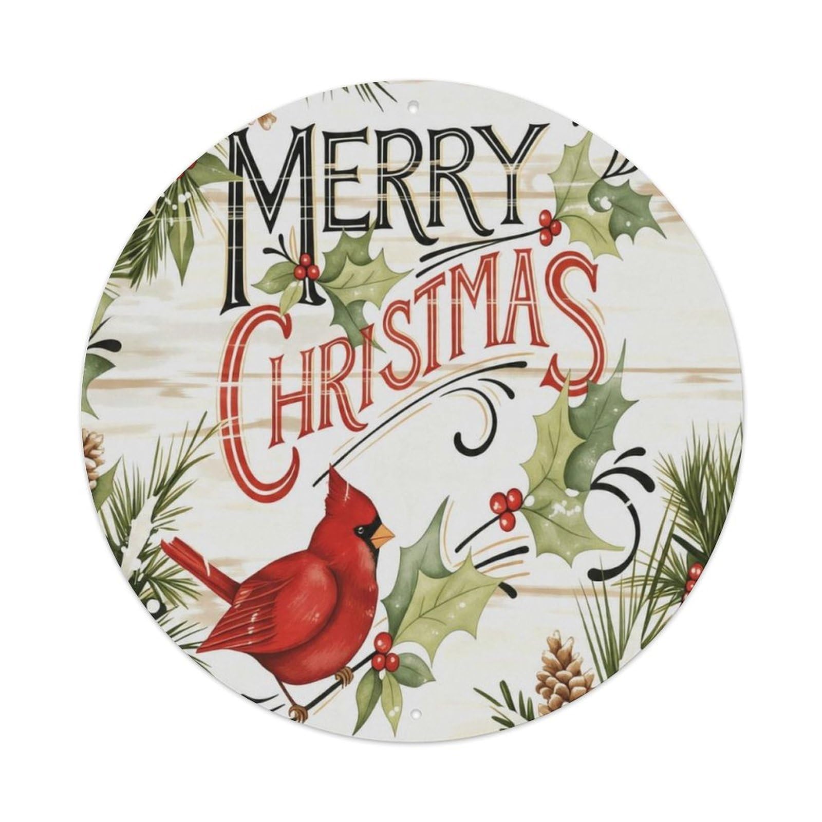 Cardinal Bird Vintage Wooden Christmas Round Decor Sign Vintage Aluminium Metal Sign, Retro Wall Decor for Home, Bar, Garage & Farmhouse 20x20cm