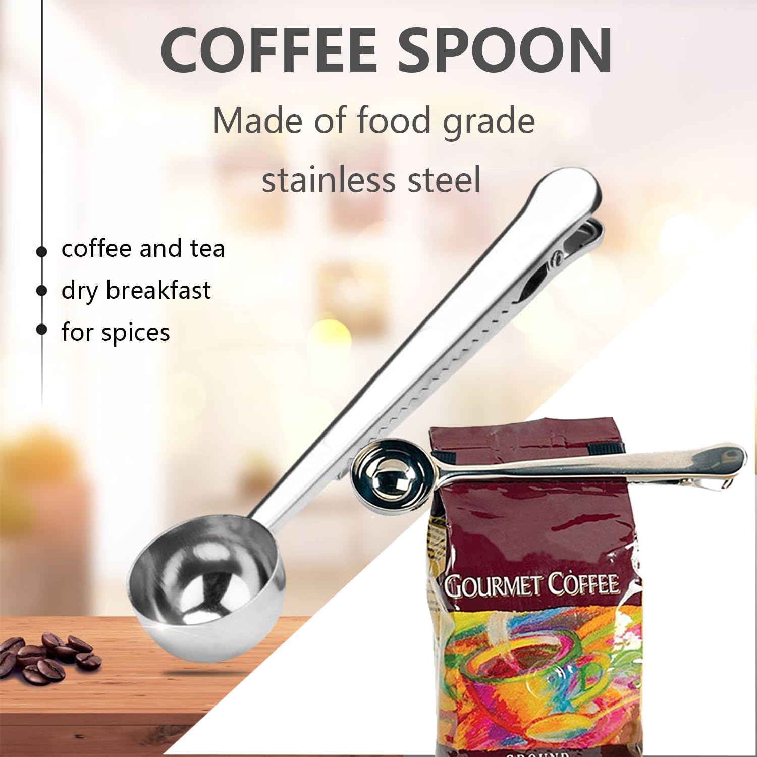 Kaffeescoop Mit Clip – Edelstahl-Messlöffel & Beutelklammer, 17,5 Cm, 15 Ml