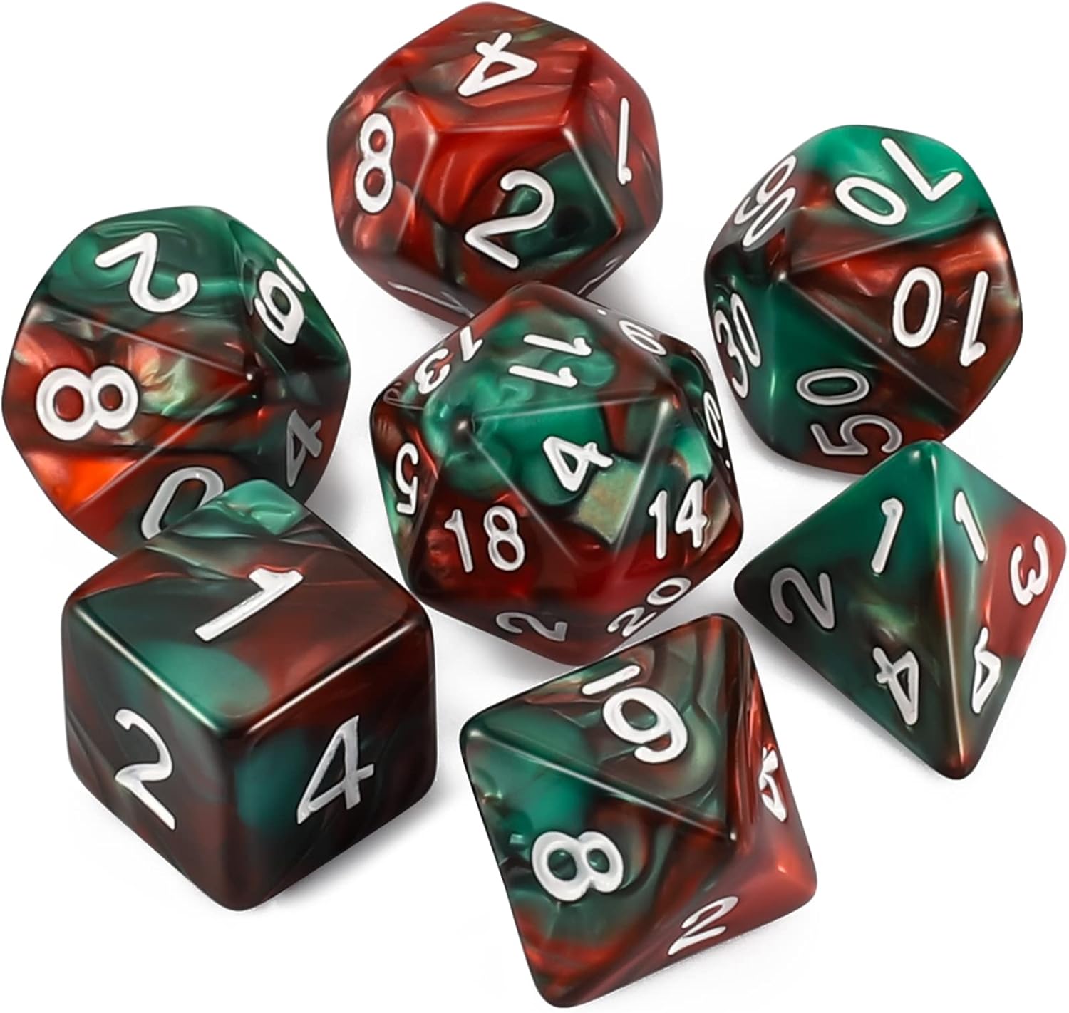 QMAY DND Dice Set -D&D Polyhedral Dice (7 Pcs) for Dungeons and Dragons (Blood red and White)