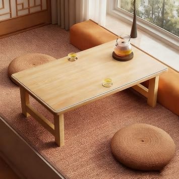 Floor Folding Table, No Assembly Required Low Coffee Table for Living Room, Modern Foldable Rectangular Wooden Table for Bedroom, Balcony and Tatami(Natural wood,60 * 40 * 40cm)