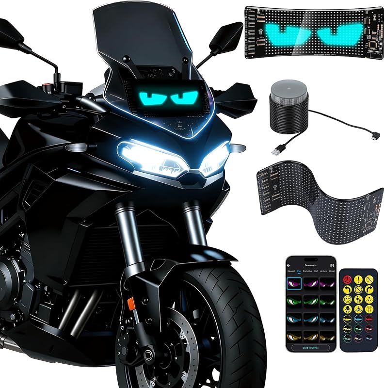 Devil Eye Lights for Motorcycle – 7"x3" LED Eyes for Car Windshield | Programmable Patterns, App/Remote Control | for Motorcycle, Taxi, Sedans, SUVs, – Custom Dynamic Sign (1-Pack)