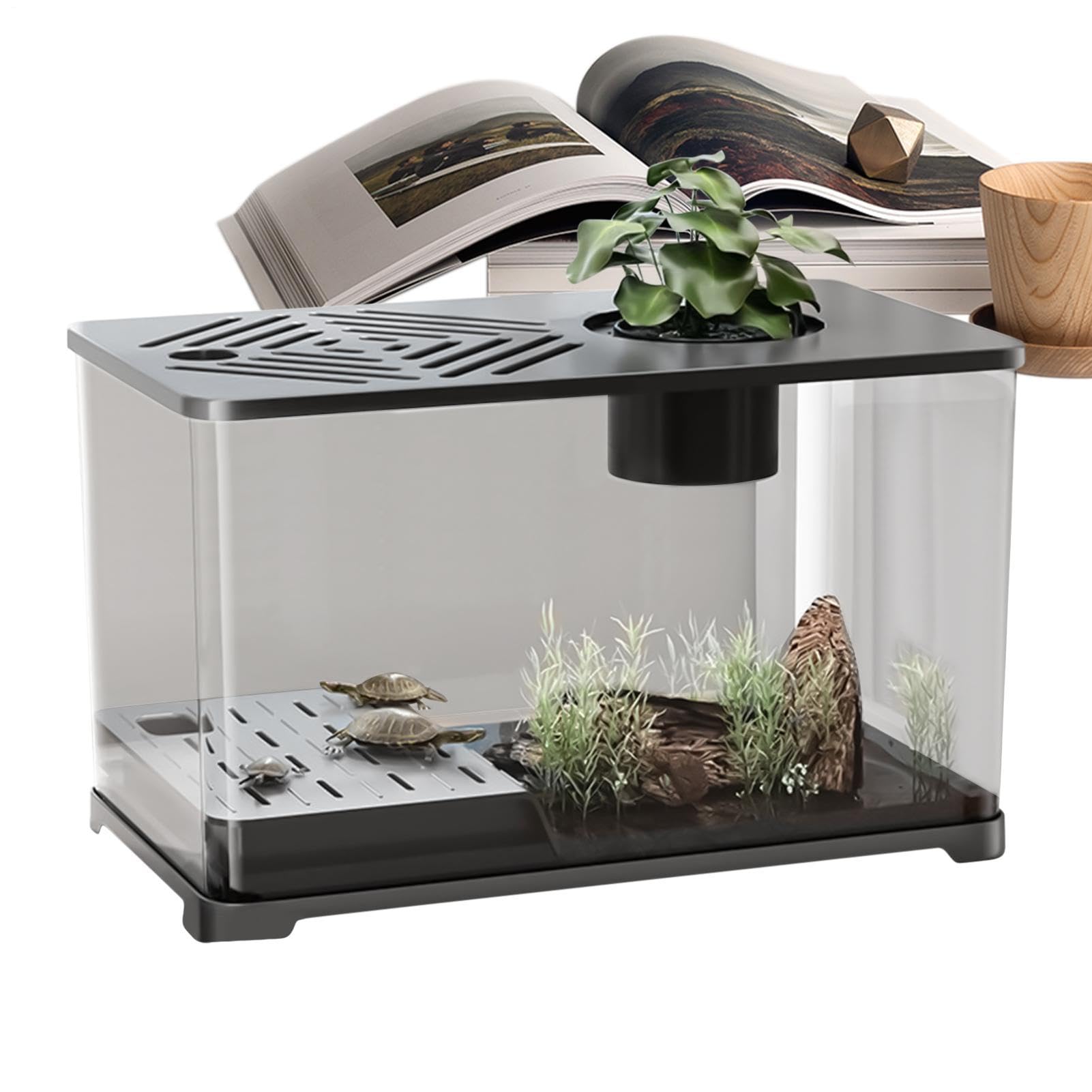 Acuario Acuario Grande Kit Completo de Escritorio | Pecera Moderna Vista Panorámica con Zona Descanso Tortugas para Guppis Bettas Medusas Gambas Pisos Oficina en Casa