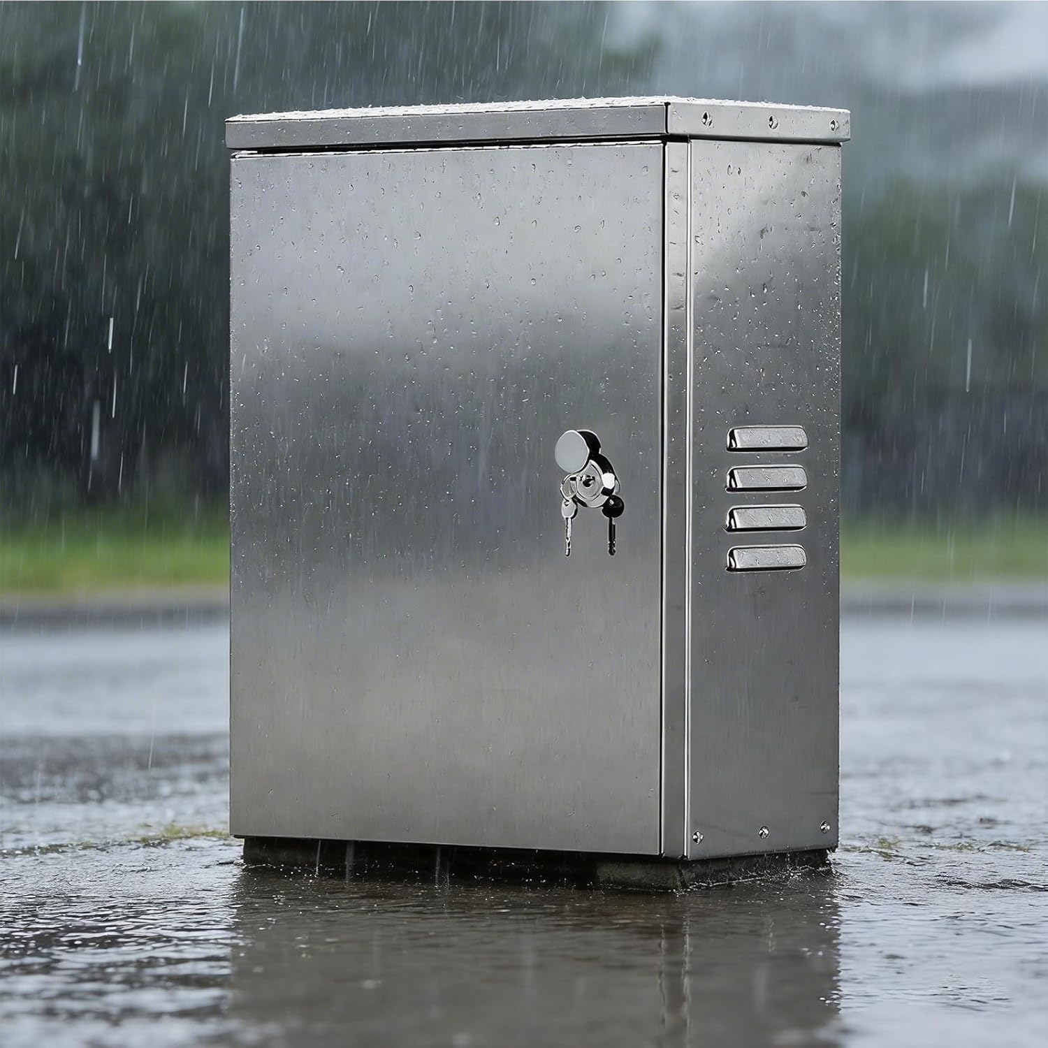 Stainless Steel Electrical Junction Box, Weatherproof Metal Enclosure with Mounting Plate, Key Lock, Pre-Punched Bottom Conduit Holes for Wall-Mounted Electronic Devices(40x18x30cm)