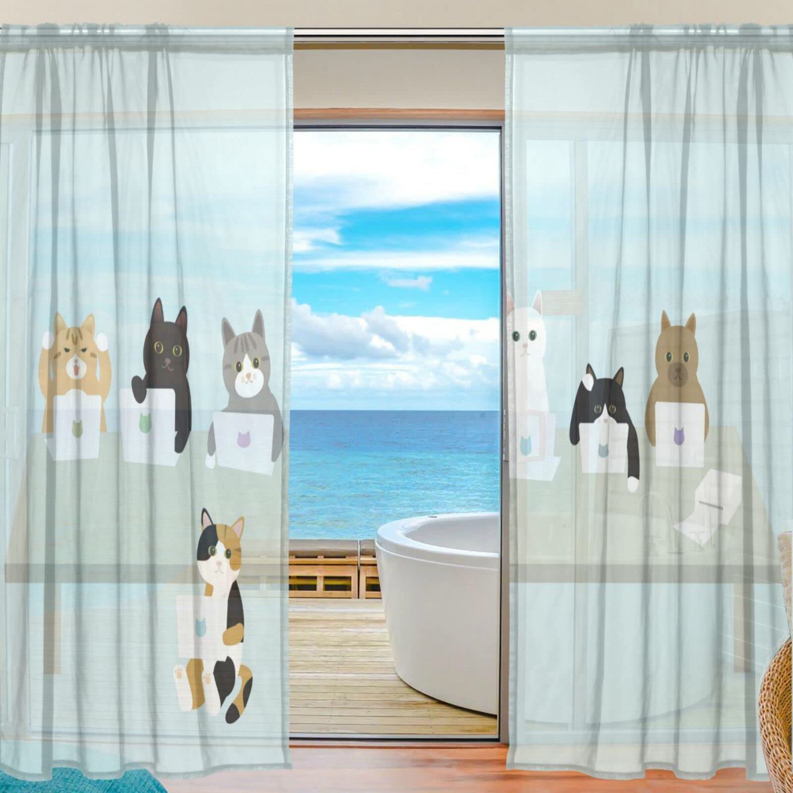カーテン meme Amazon｜Chovvy レースカーテン ミラーカーテン ネコ 猫 猫柄