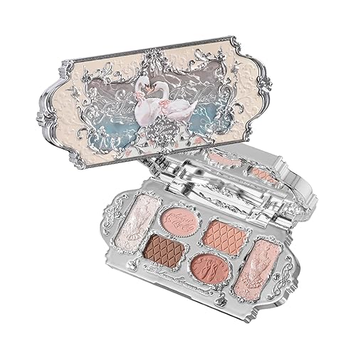 Flower Knows Swan Ballet Six-Color Makeup Palette,Eyeshadow,Blush,Highlighting & Contour All-in-One Face Makeup Palette with 4 Matte+2 Shimmer Neutral Shades(01 White Swan,0.23 Oz) - 01 White Swan - 0.23 Ounce (Pack of 1)