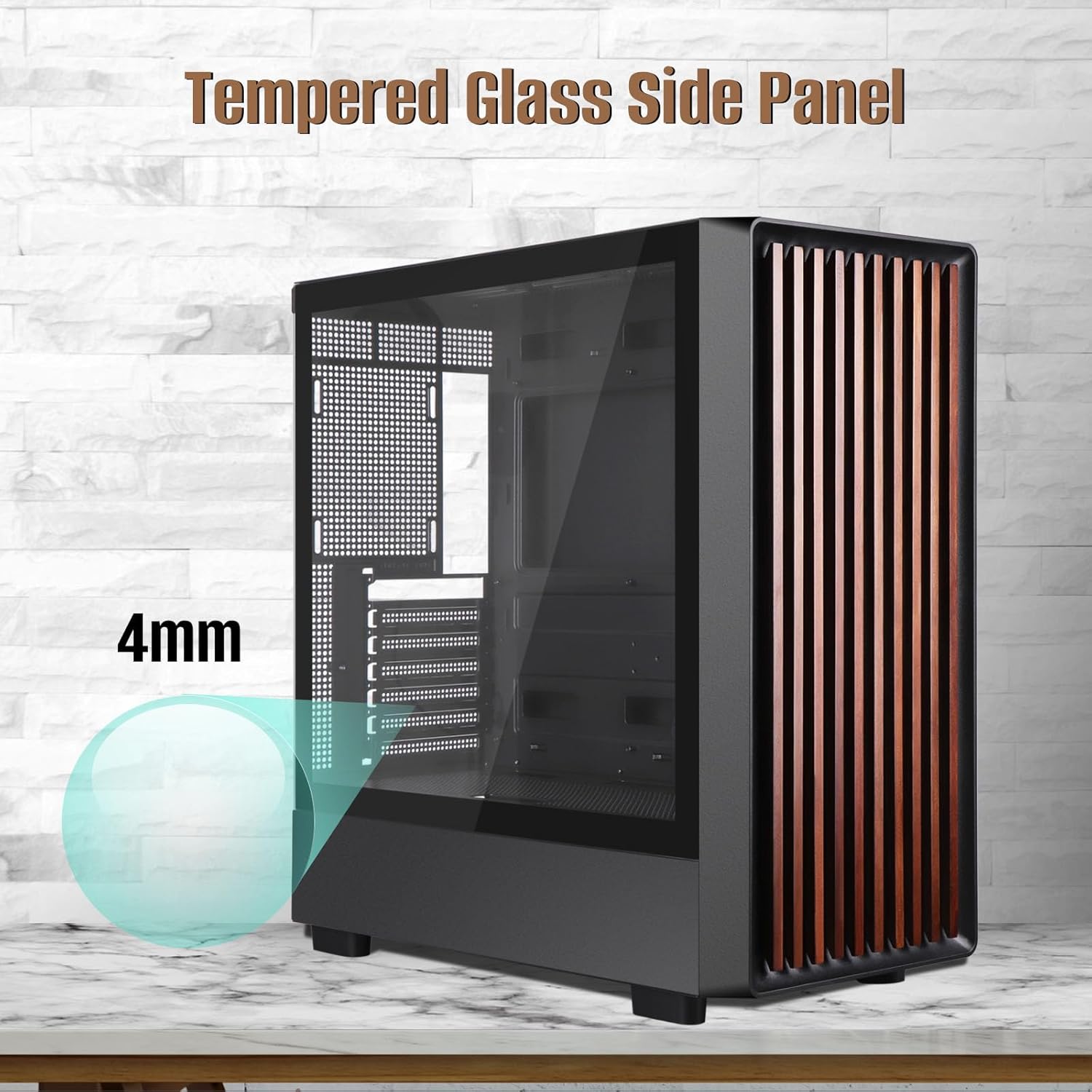 D1 Tempered Glass PC Case Meshify - Walnut Wood Front - Mesh and Glass Side Panel - Can Build in Up to 12 ARGB PWM Fans - High Airflow Mid Tower PC Gaming Case for ATX/mATX/ITX Motherboards Black