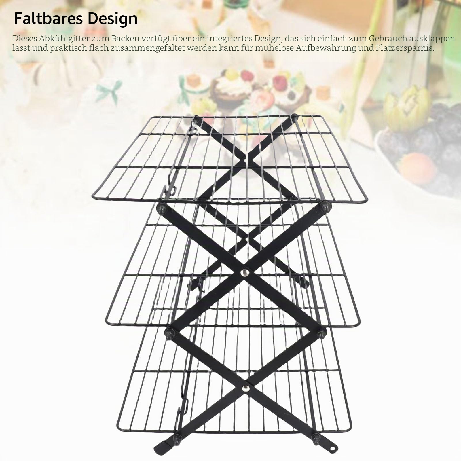 Backkühlgitter, Faltbares Rechteckiges Eisen-Koch-Backkühlgitter, Mehrschichtiges Design Fördert die Luftzirkulation, für Kuchen, Kekse und Kekse