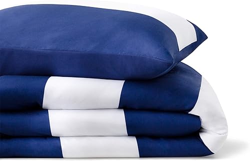 Miniatura 4 de LINENSPA - Edredón de microfibra hipoalergénico, con relleno sintético, para usar todo el año, tamaño individual, azul marinoblanco