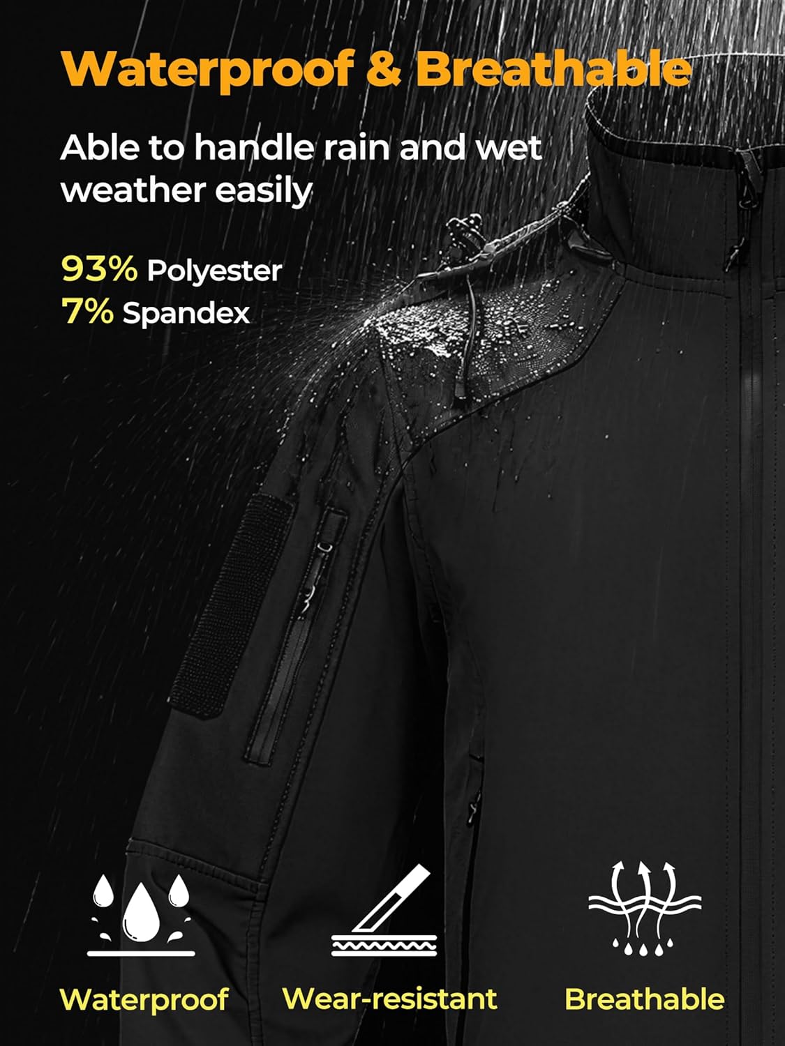 Men's Waterproof Softshell Jacket,Windproof Fleece Lined Winter Coat with Hood,Lightweight and Warm - Image 2