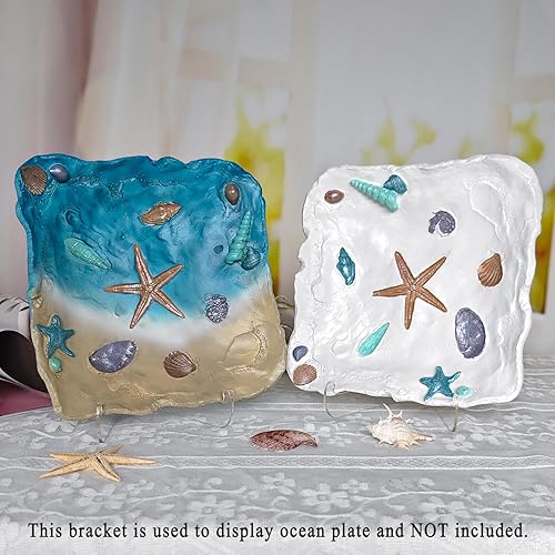 Miniatura 6 de Afadorable Bandeja decorativa de resina con concha de mar, estrella de mar, anillo de almacenamiento de joyas, bandeja para llaves, bandeja de