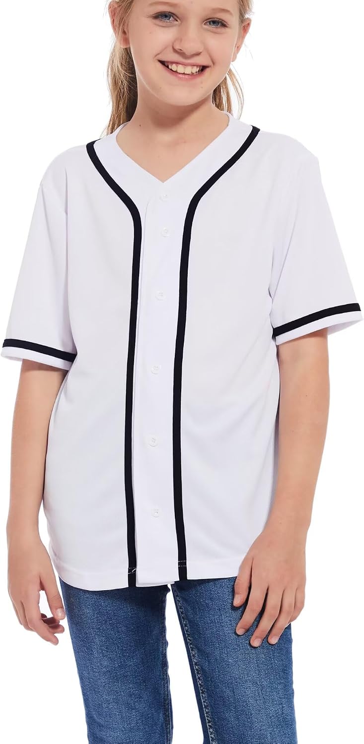ACEFAST INC Kids Baseball Jersey Button Blank Softball Team Uniform Girls Boys Hip Hop T-Shirt Baseball Shirt for Boys Girls