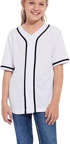 ACEFAST INC Camiseta de béisbol para niños, con botones, uniforme de equipo de sóftbol, para niñas, niños, hip hop, sudadera de color sólido