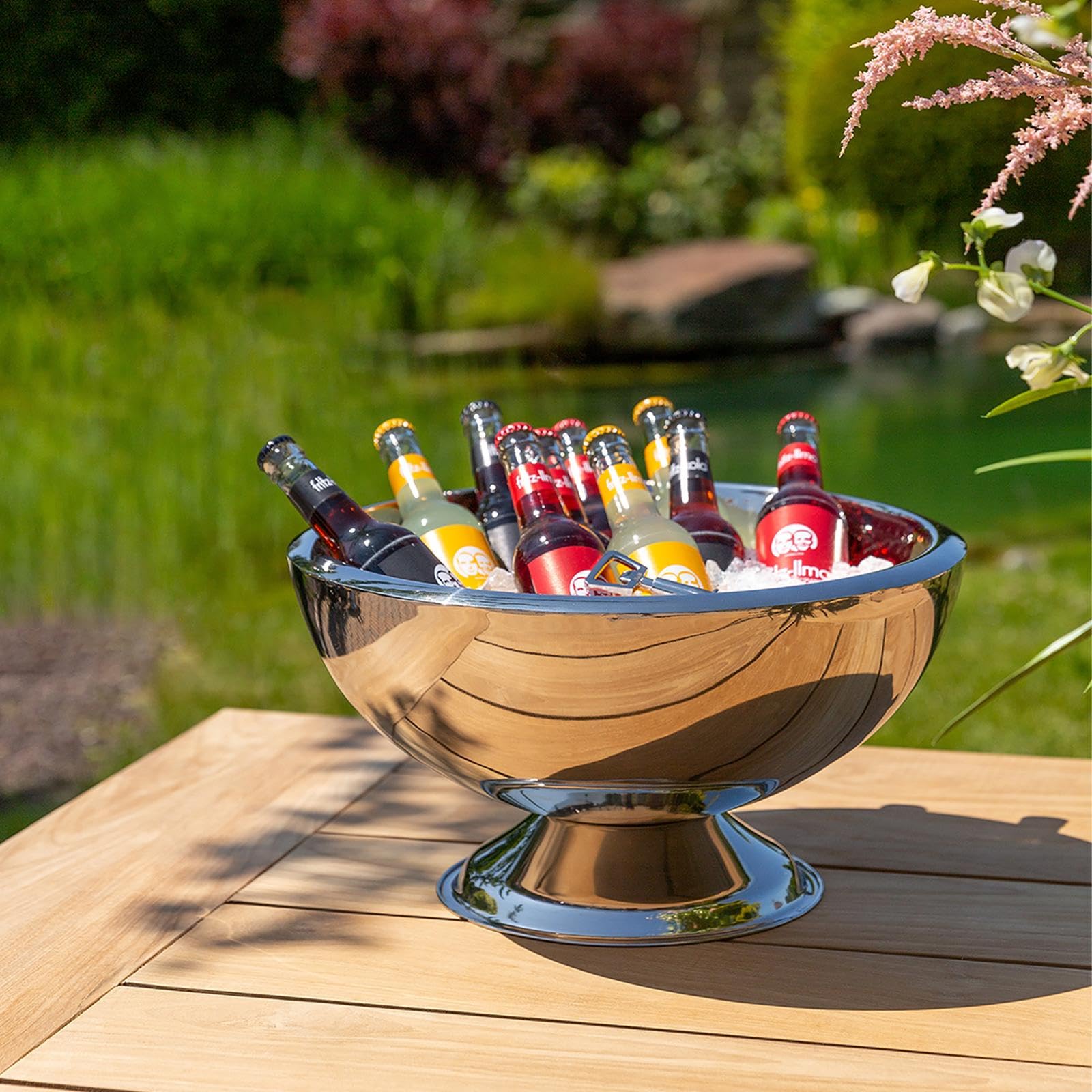 FINK Sektkühler Edelstahl doppelwandig Punchbowl Champagnerkühler groß Ø 43 cm Höhe 25 cm – Sektkühler Schale groß für Champagner Sekt Prosecco Wein – Tischdekoration Hochzeit Hochzeitsdeko