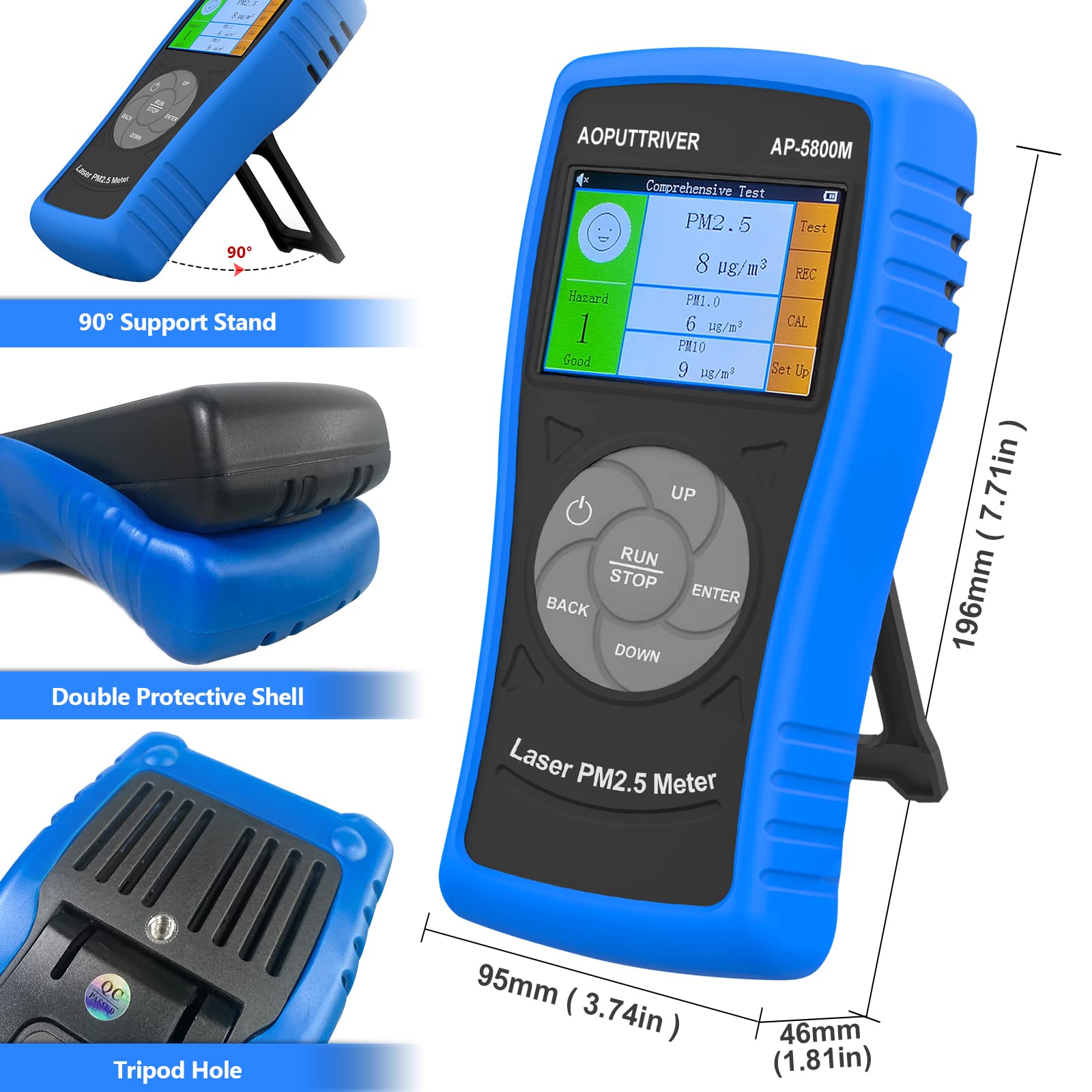 Medidor de partículas de Polvo Fino, Sensor PM2.5 AP-5800M, Monitor de Calidad del Aire PM2.5 para Prueba PM2.5, PM1.0, PM10, Adecuado para Interior/Exterior/Dormitorio/Oficina