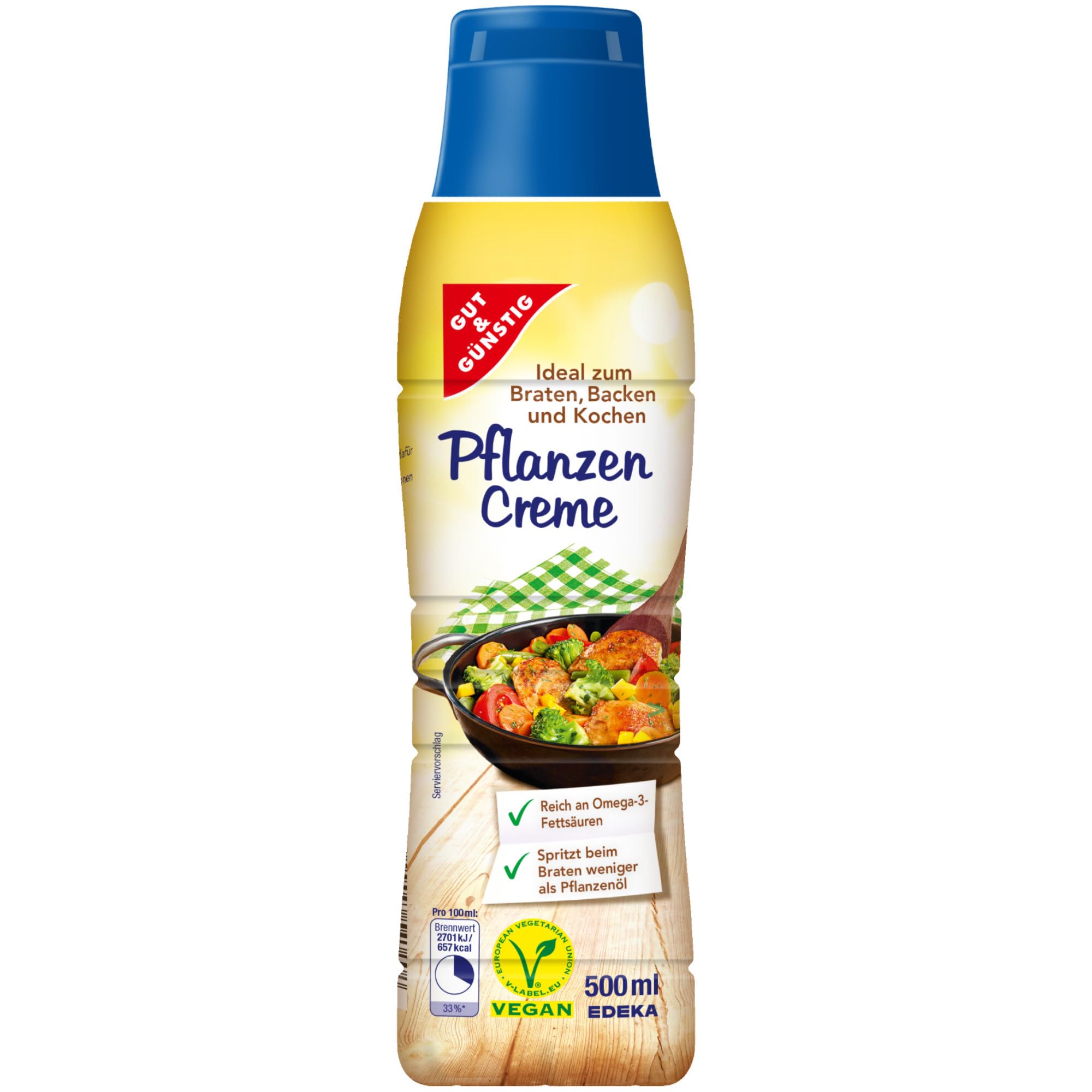 Gut&Günstig Pflanzencreme ideal zum braten backen und kochen 6er Pack (6x500ml Flasche) + usy Block