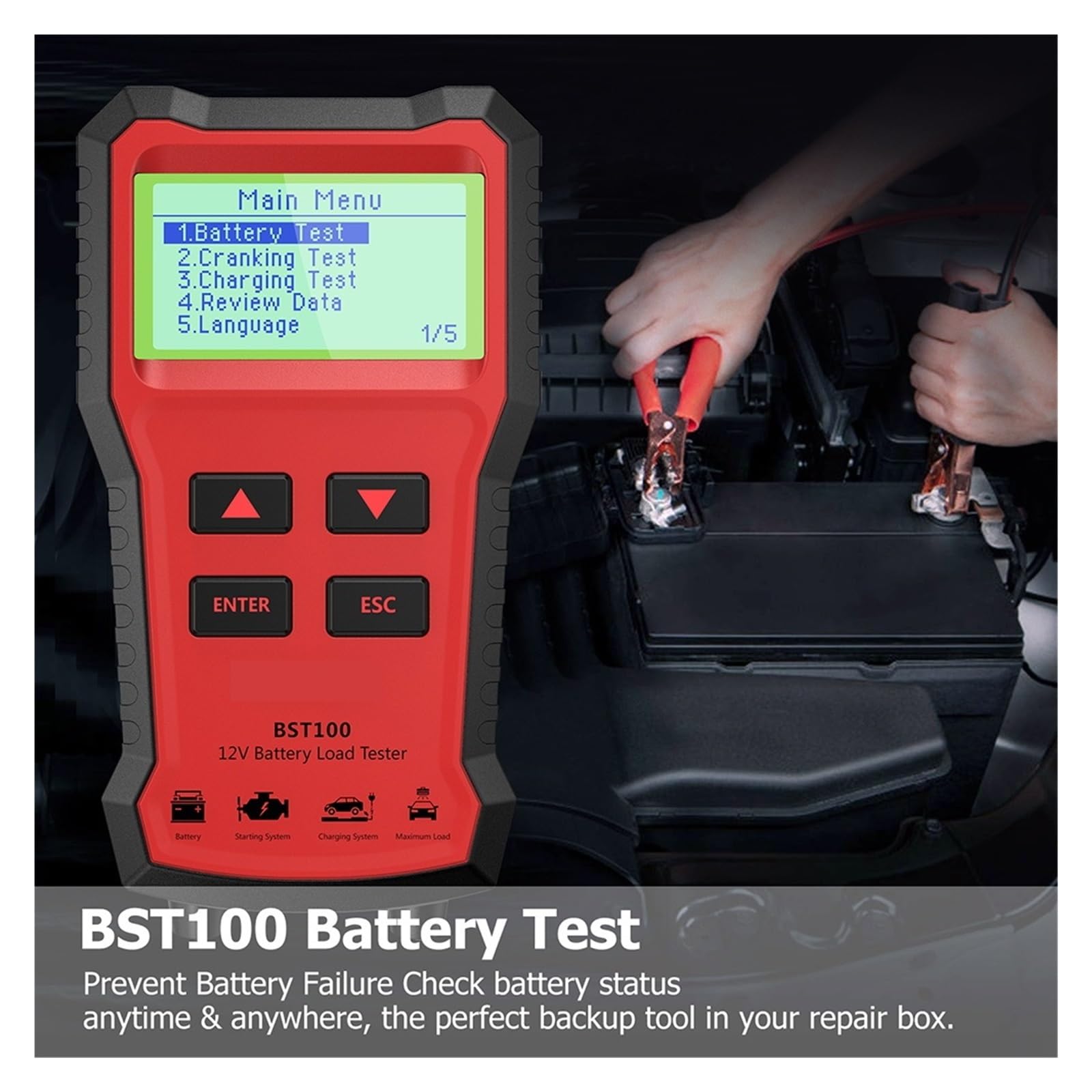 BST100 Tester akumulatora samochodowego Analizator systemu akumulatora Automatyczne ładowanie Test rozruchu Tester obwodów Skaner Narzędzie do motocykla,Szeroki Zakres Testowy