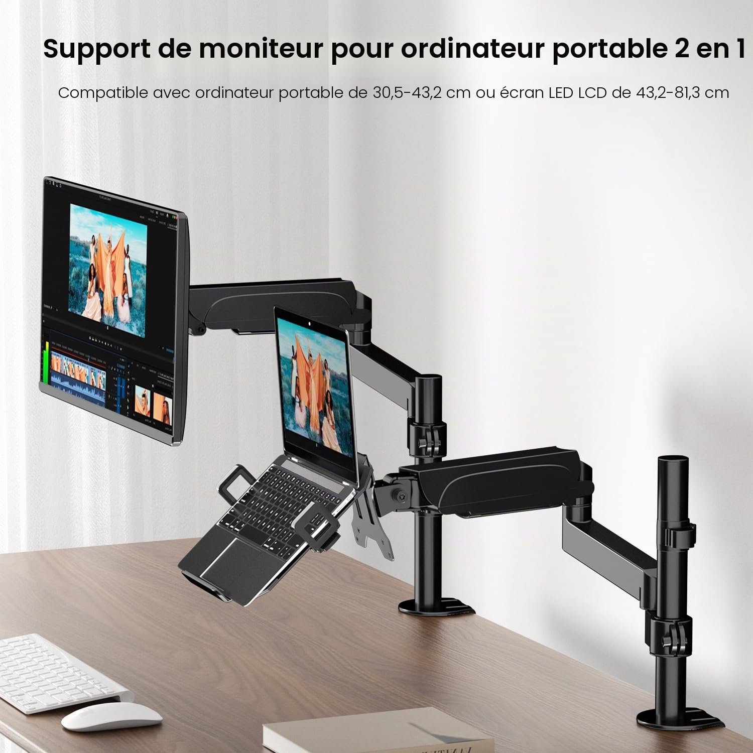 PUTORSEN Bras pour Moniteur avec Support pour Ordinateur Portable pour écran LCD LED 17-32 Pouces, réglage en Hauteur 55,5 cm