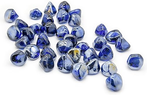 Miniatura 3 de GasSaf Vidrio ignífugo de diamantes de 10 libras y 1 pulgada para chimenea de gas o propano, chimenea y paisajismo (brillo azul cobalto)