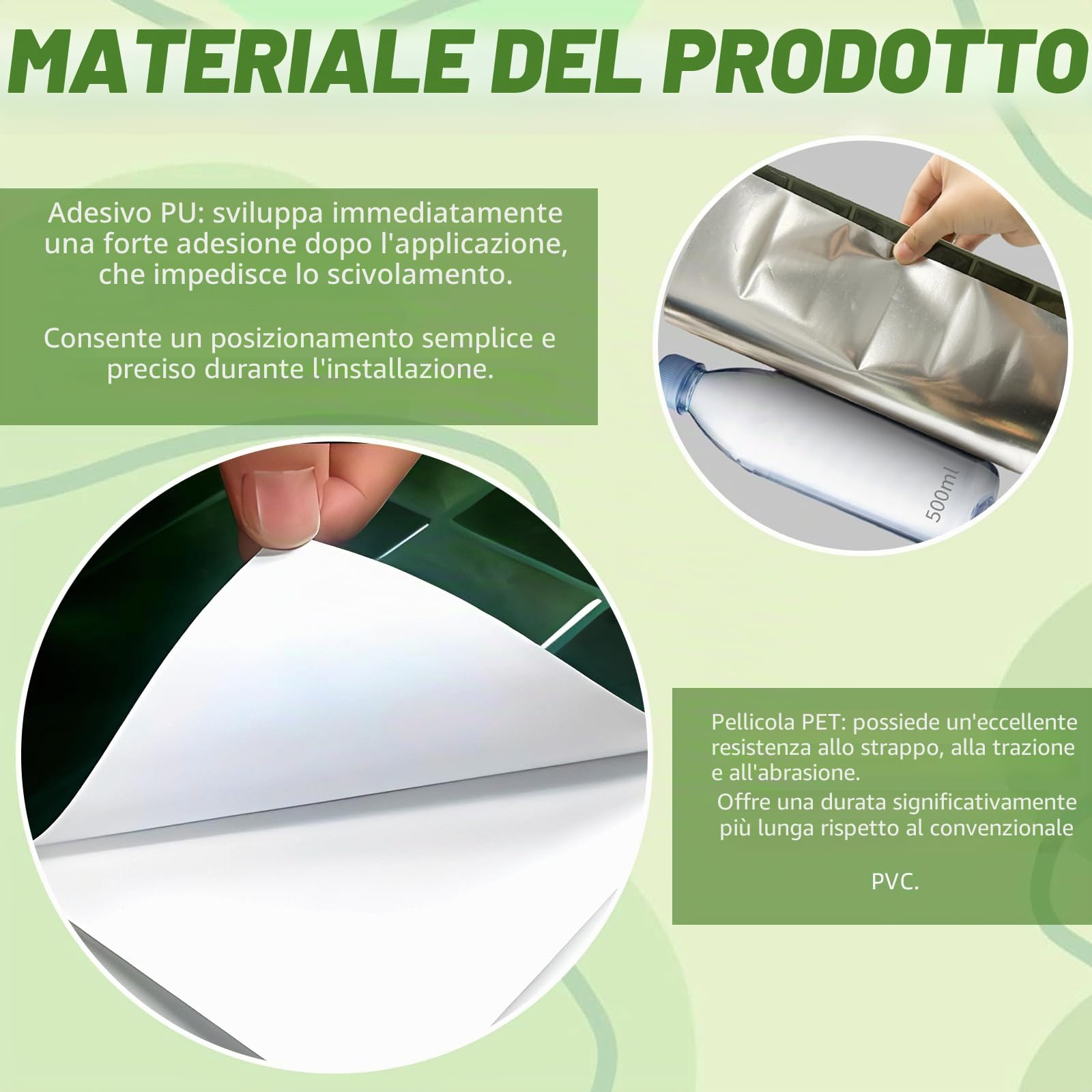 Adesivi per piastrelle, pellicola autoadesiva per cucina, rivestimento per piastrelle della metropolitana, 6 pezzi, 30,5 x 30,5 cm, verde alga