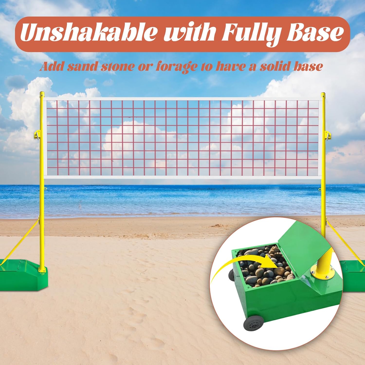 Banton Net with 5.1ft Poles on Wheels, Heavy-Duty Base, Portable for Backyard, Beach, Park & Gym - Perfect for Kids & Adults Sports Fun