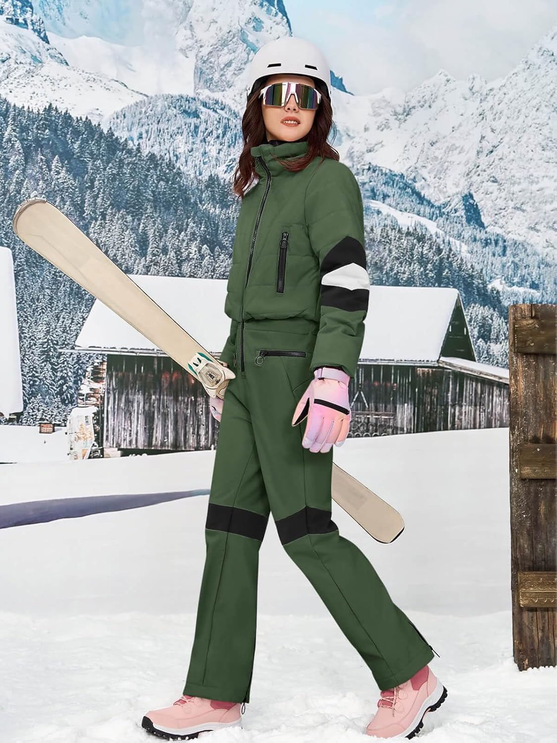 Yousify Womens Onesie Ski Suit Winter Outdoor Sports Warm Waterproof Snowsuit Color Block Jumpsuits Snow Jackets - Image 4