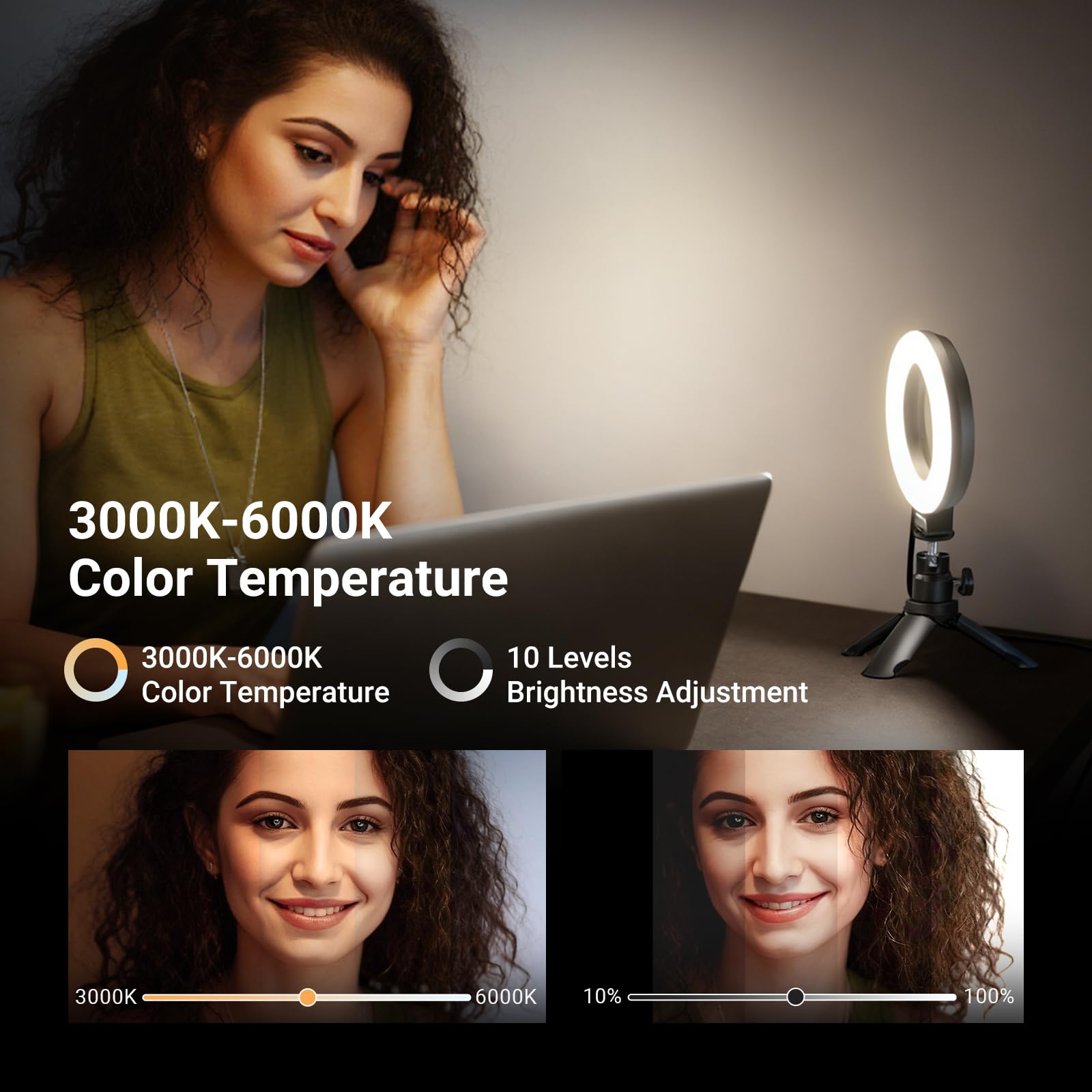 NEEWER BASICS BR60S 5" Ring Light per Videoconferenze, Controllo App per PC | Luce ad anello con clip, supporto da scrivania per treppiede, illuminazione computer portatile, per zoom, chiamate, streaming