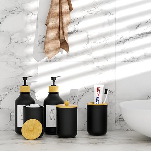 Miniatura 3 de VITVITI Juego de 5 accesorios Bathtoom, dispensador de jabón para enjuague bucal negro mate, soporte para cepillo de dienteshisopo de algodón, juego
