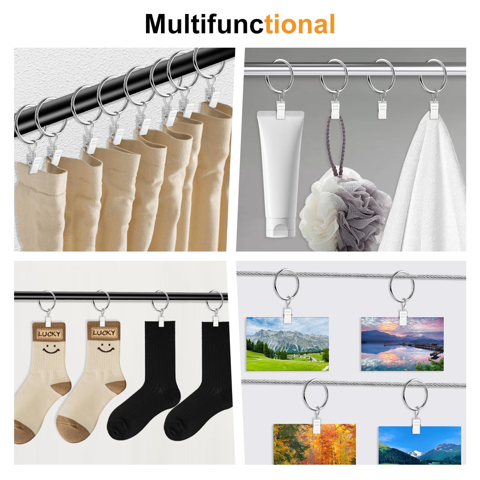 40 Anelli Per Tende Con Clip - Ganci 32mm, Metallo Antiruggine, Per Tende Sole, Doccia E Decorazioni - Foto 11