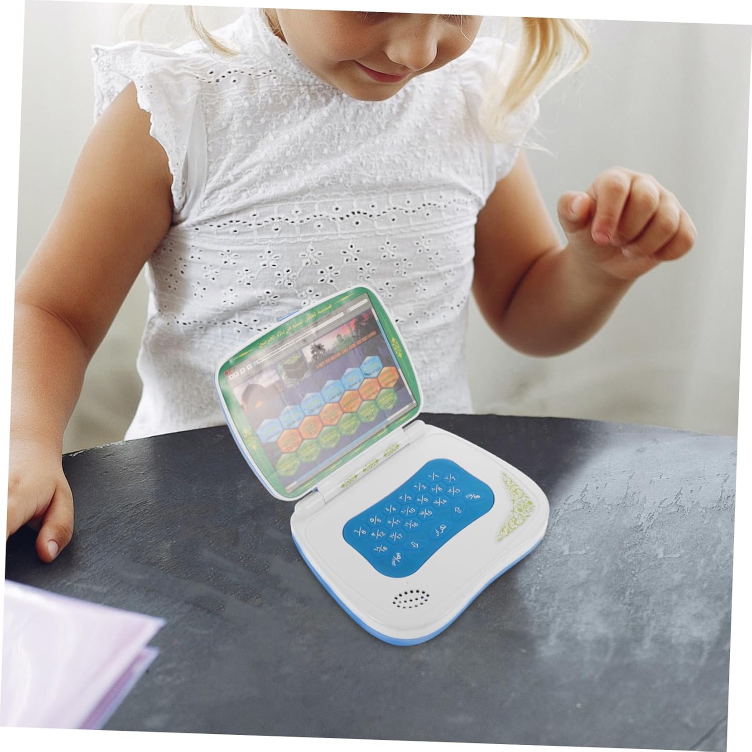 Beaupretty Foldable Arabic Learning Toy Laptop Touch Screen Early Education Machine for Kids Ages 3-7 Repeat Function Travel-Friendly Kid Computer for Language Practice