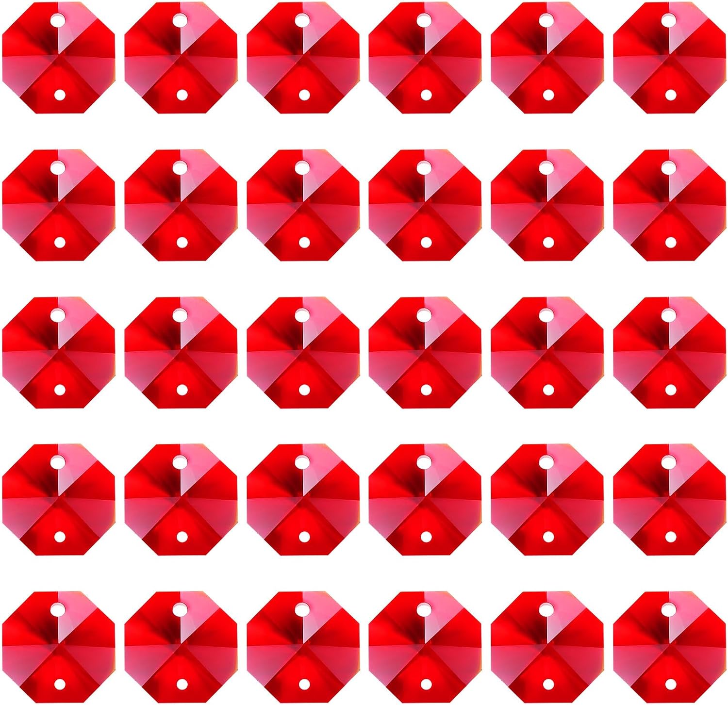 PATIKIL K9 Crystal Octagon Beads 2 Holes Pendants, 30 Pack 14mm Chandelier Prisms Parts Ornaments Hanging Beads for DIY Arts Crafts Decoration, Red