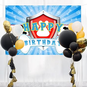 Maicaiffe Dog Paw Birthday Backdrop Banner Decor - 6x4 ft Paw Print Photography Background Poster - Boys Children Boys Cartoon Dog Birthday Party Photography Prop Booth - Baby Shower Party Decorations