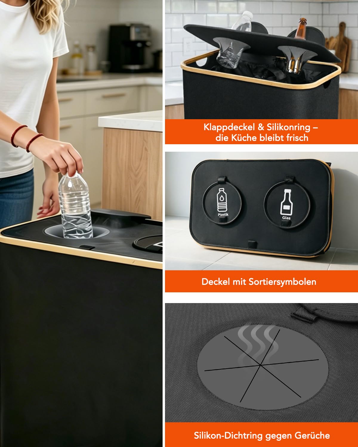 SOUTHGATE 140L Pfandflaschen Sammelbehälter, 2 Fächer, Schwarz