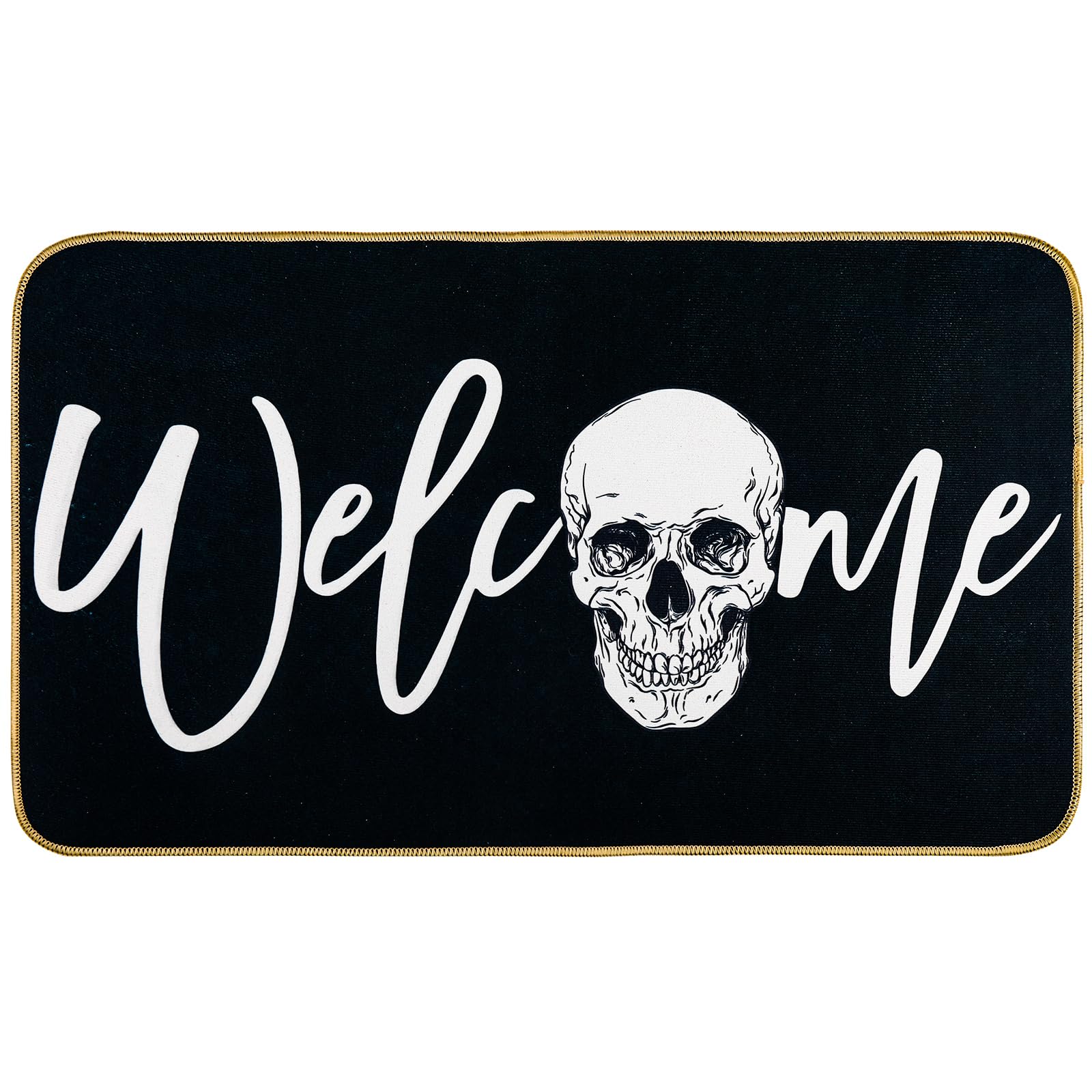 AnyDesign Halloween Welcome Doormat Non-Slip Skull Felt Front Door Mat Black White Horror Door Rug Carpet Floor Mat for Halloween Indoor Outdoor Home Office Decor, 17 x 29 Inch