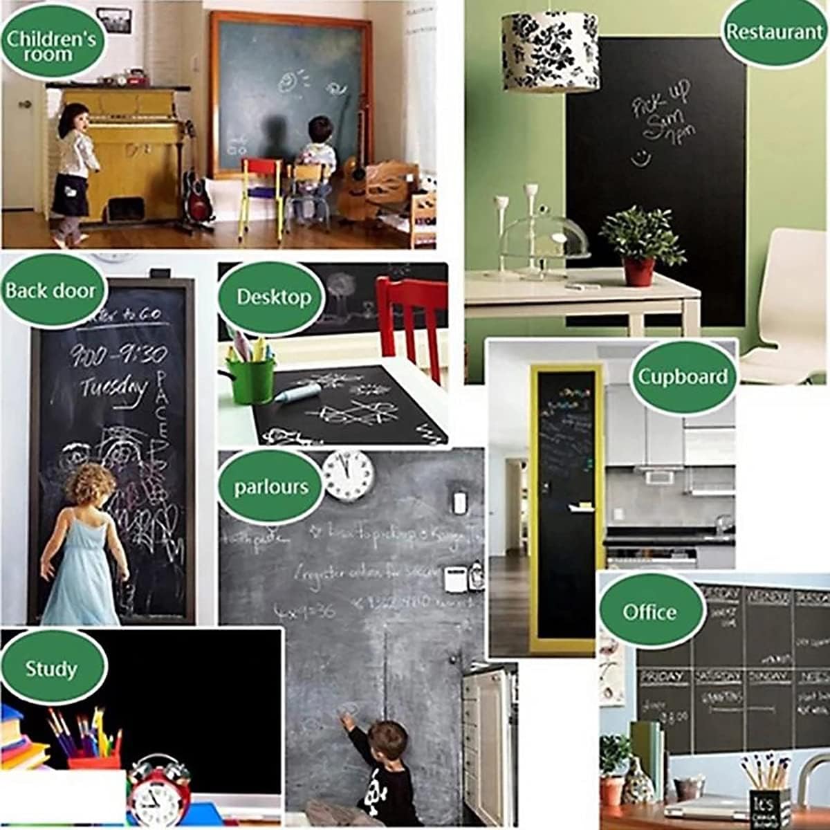 Queenbox 23.6"x78.7" Self Adhesive Paint Chalkboard Sticker + 5 Chalks, Removable PVC Wallpaper Roll Wall Decal Sticker for Kid School Office Home Room, Black