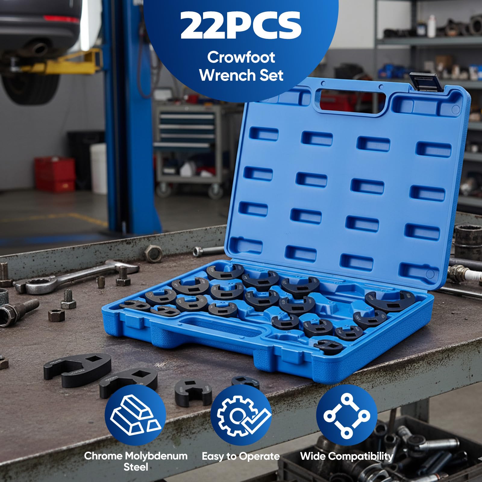 22tlg Hahnenfußschlüssel Set 8–32 mm Cr-Mo-Stahl Krähenfußschlüssel Satz