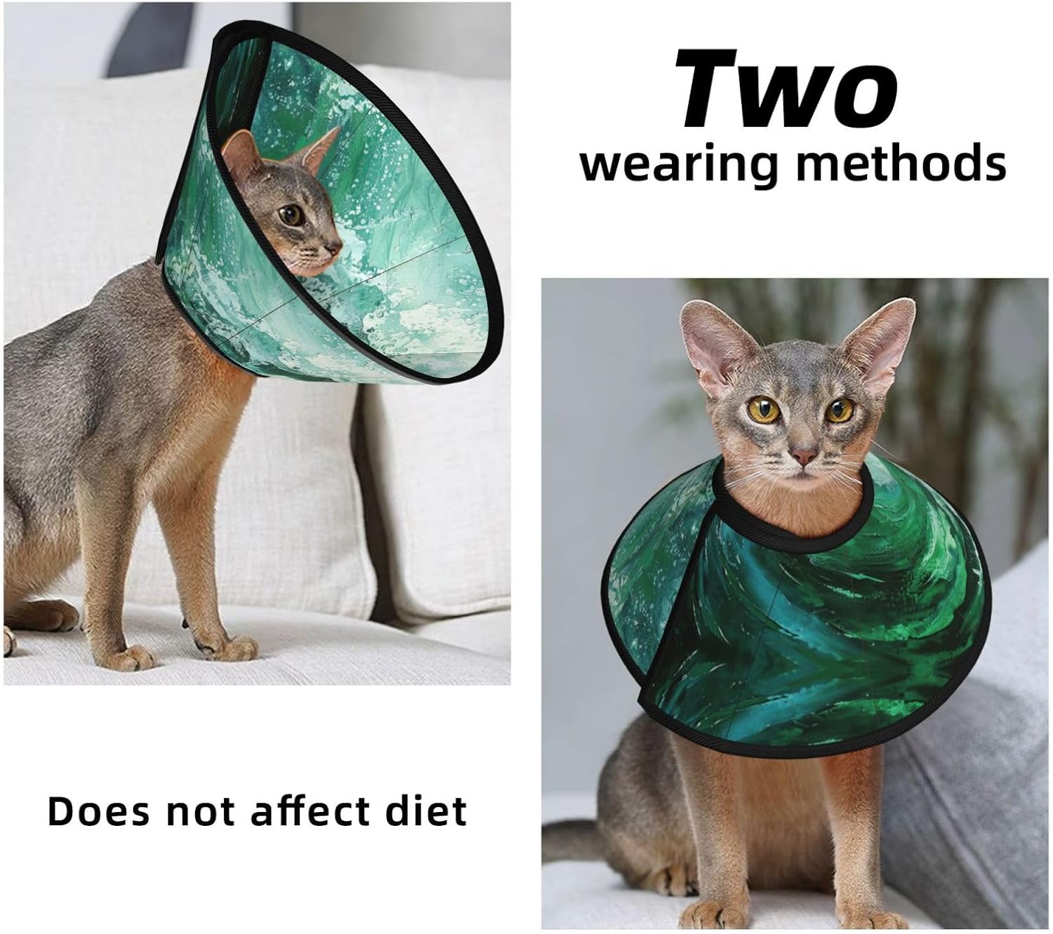 Ocean Green Wave Surf Print Cat Cone Collar, Adjustable Elizabethan Collar, Soft Dog Recovery Collars, for Small Large Cats