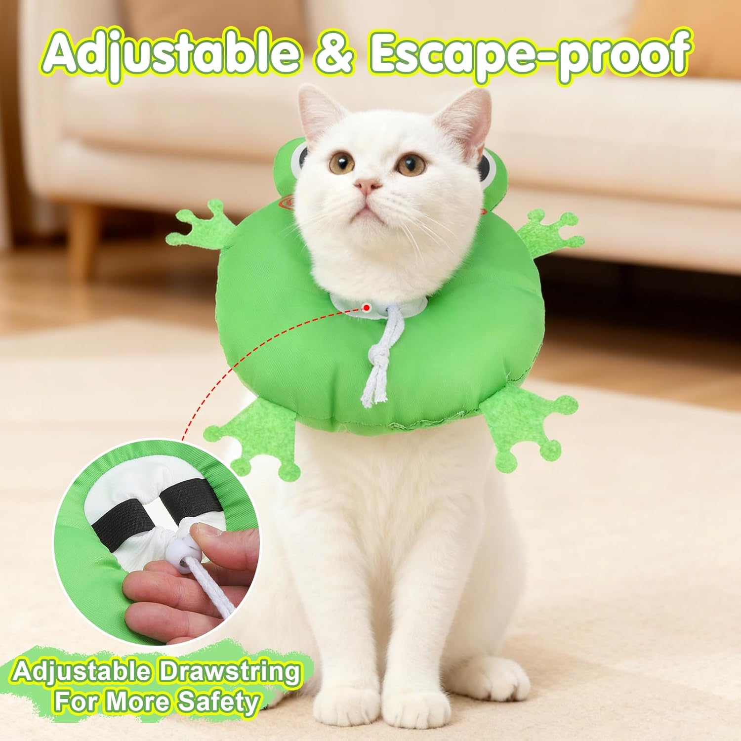 BEAUTYZOO Cat Cone Collar Soft, Cat Donut Recovery Collar after Surgery to Stop Licking, Kitten E Collars Neck Pillow Cone for Cats, Adjustable Elizabeth Pet Collars for Puppy Small Dogs, Green Frog S