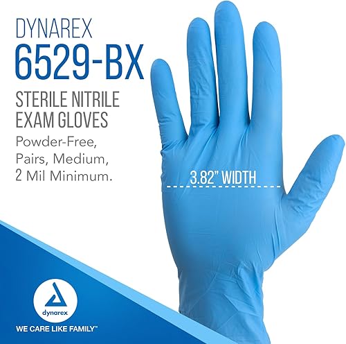 Miniatura 2 de Dynarex Guantes quirúrgicos de nitrilo desechables estériles, sin polvo, empaquetados individualmente en pares, palmas texturizadas, azul, mediano,
