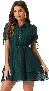 Women's Halloween Gothic Peter Pan Collar Floral Drawstring Layered Chiffon Dress