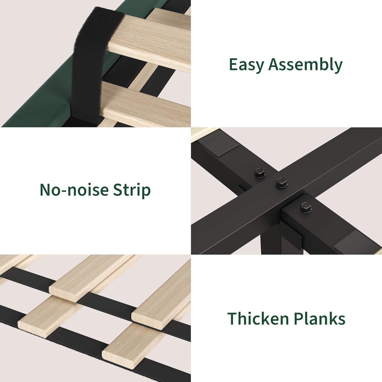 GarveeHome Bed Frame Queen Size with Adjustable Height Vertical Channel Tufted Headboard, Upholstered Platform Bed Frame with Sturdy Wooden Slats Support, Noise Free, Green