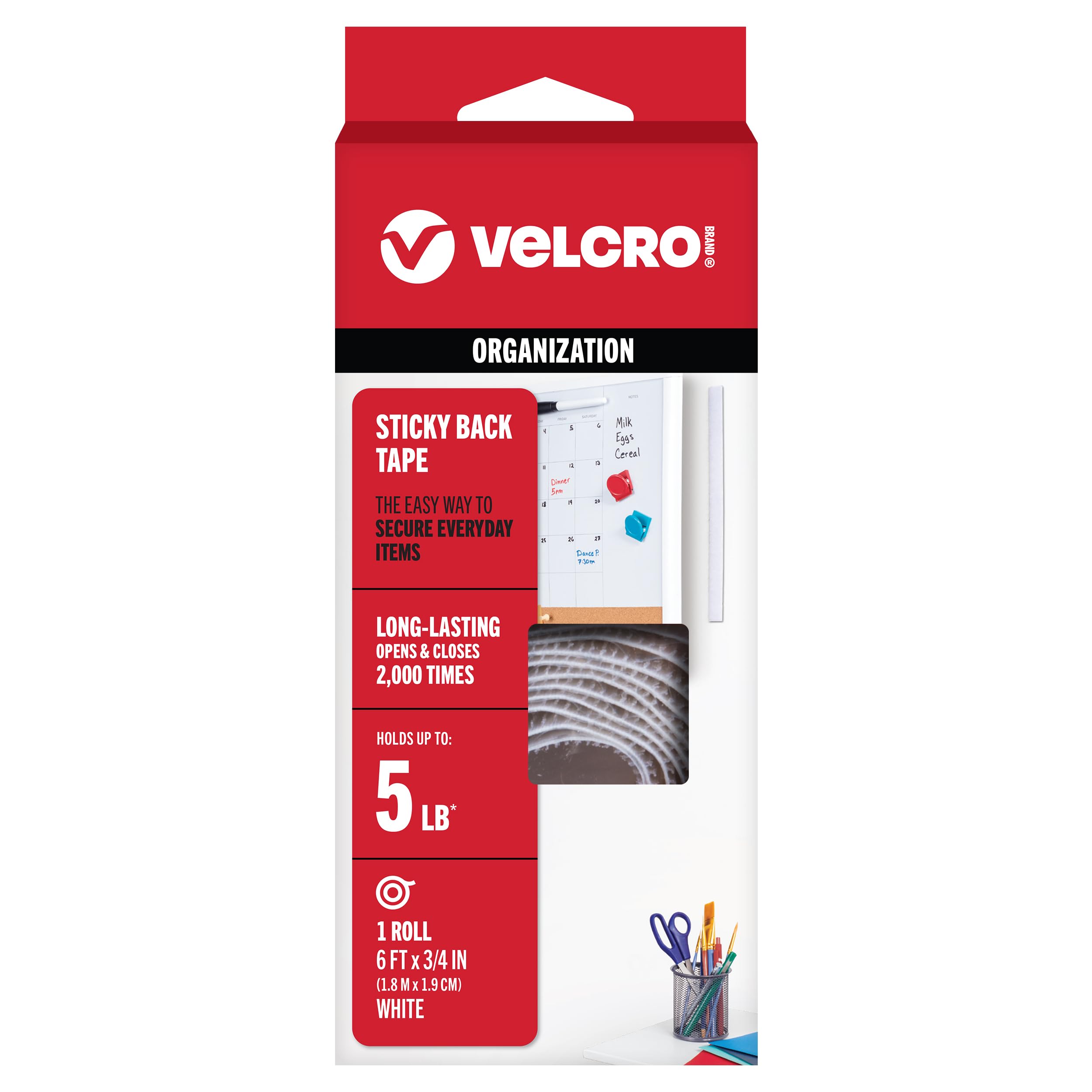 VELCRO Brand Sticky Back Hook and Loop Fasteners, White, 6 Ft Tape Roll
