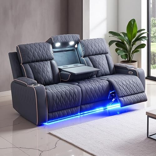 Miniatura 37 de Juego de sofá reclinable eléctrico, juego de sofá reclinable de cine en casa, sofá biplaza reclinable de cuero transpirable con Debut negro,Negro