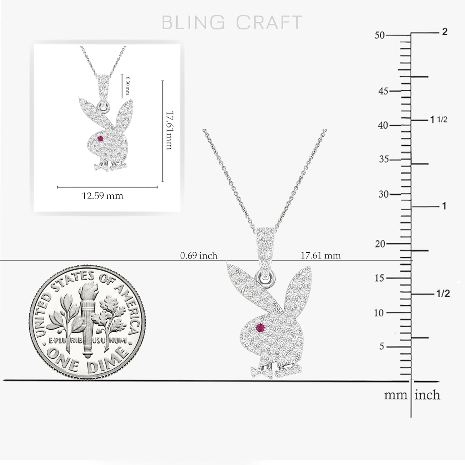 Bunny Pendant for Men Round Moissanite Hip Hop 14k Gold Plated 925 Sterling Silver