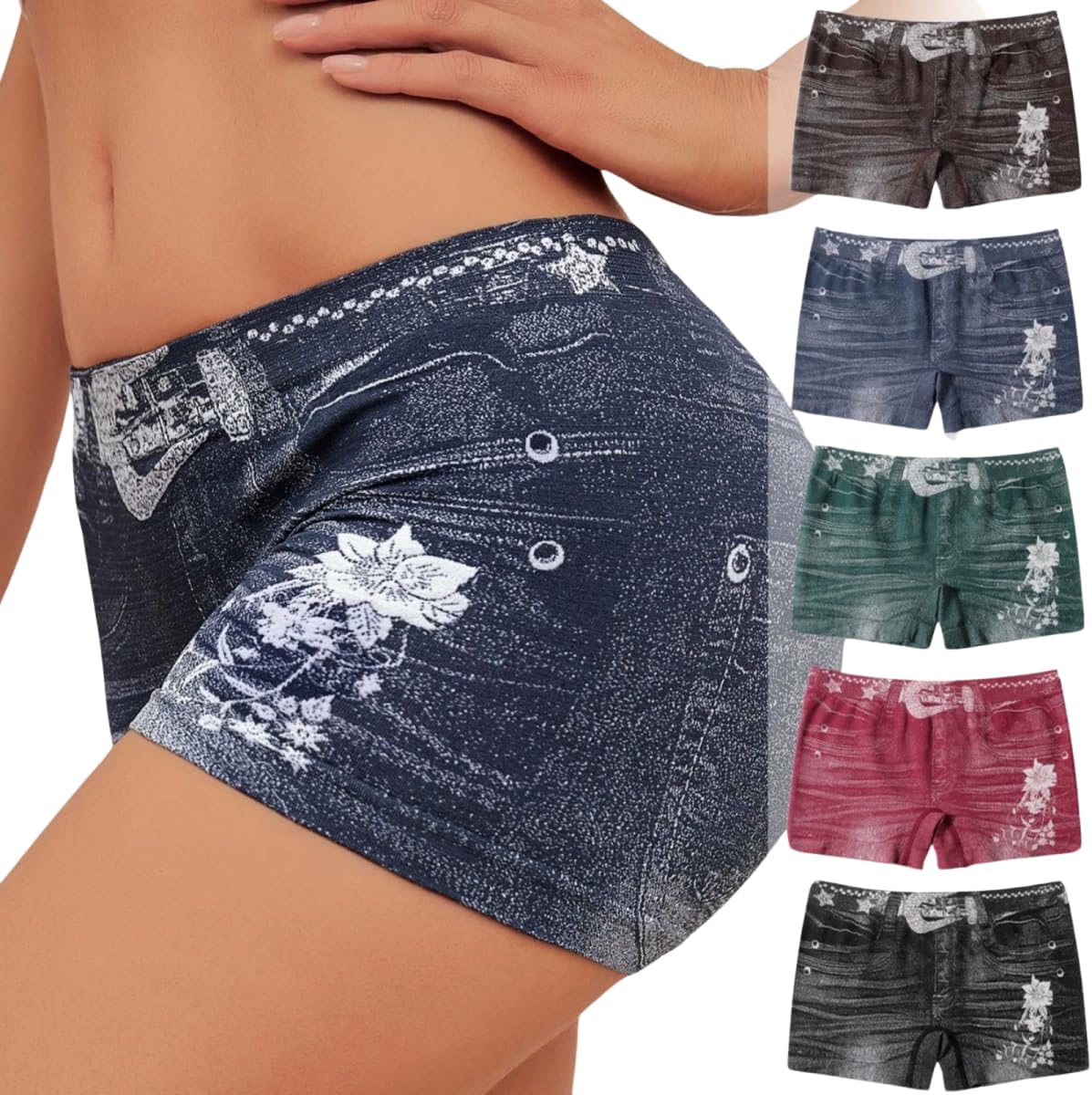 Womens Faux Denim Shorts Stretchy Butt Lifting Jean Shorts Plus Size Booty Jegging Shorts for Curvy Women - Image 9