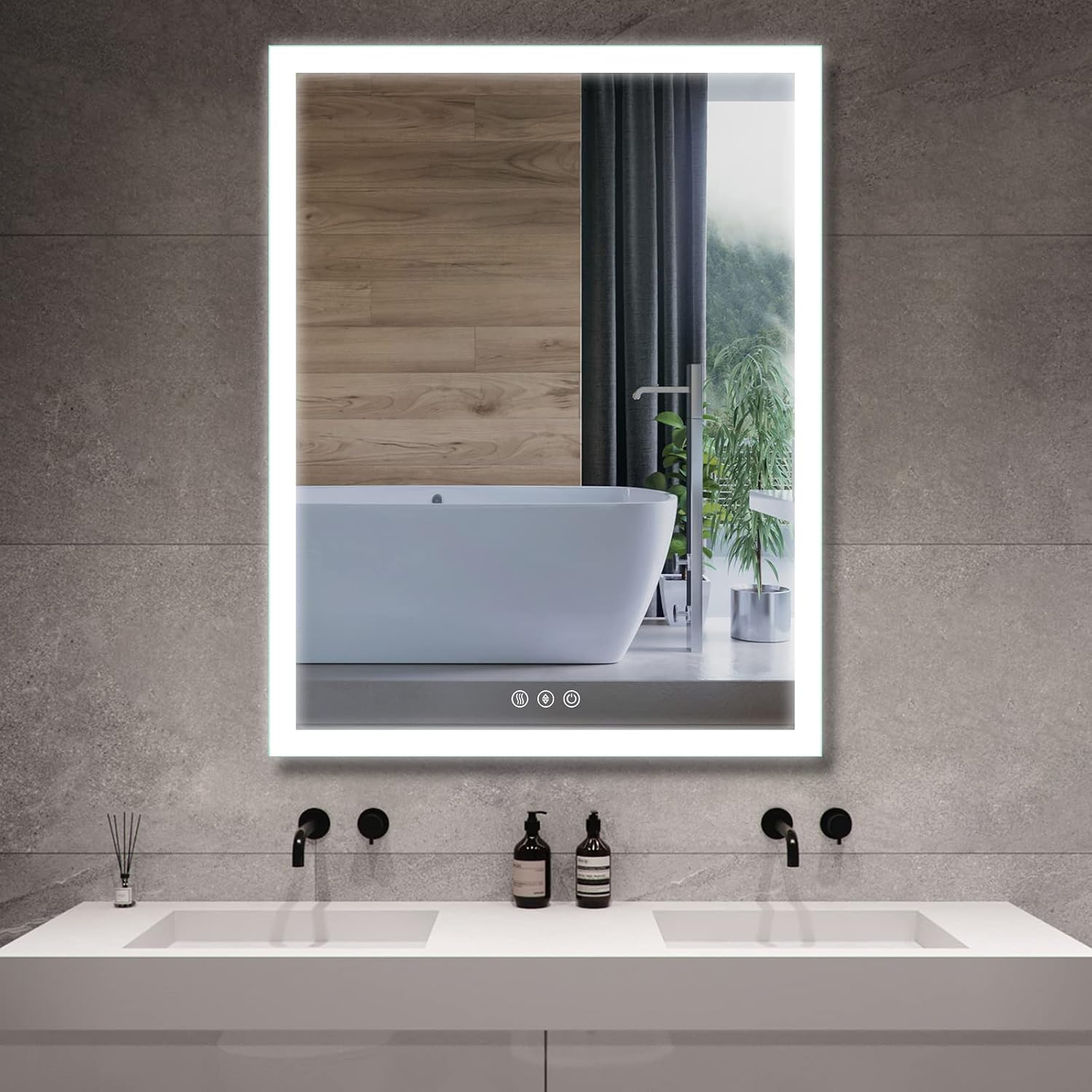 Black Frame LED Illuminated Bathroom Wall Mount Mirror, High Lumen, CRI 95 Adjustable Color Temperature, Anti-Fog 3 Button Control, Dimming Function, ETL UL Listed (W28 x36)