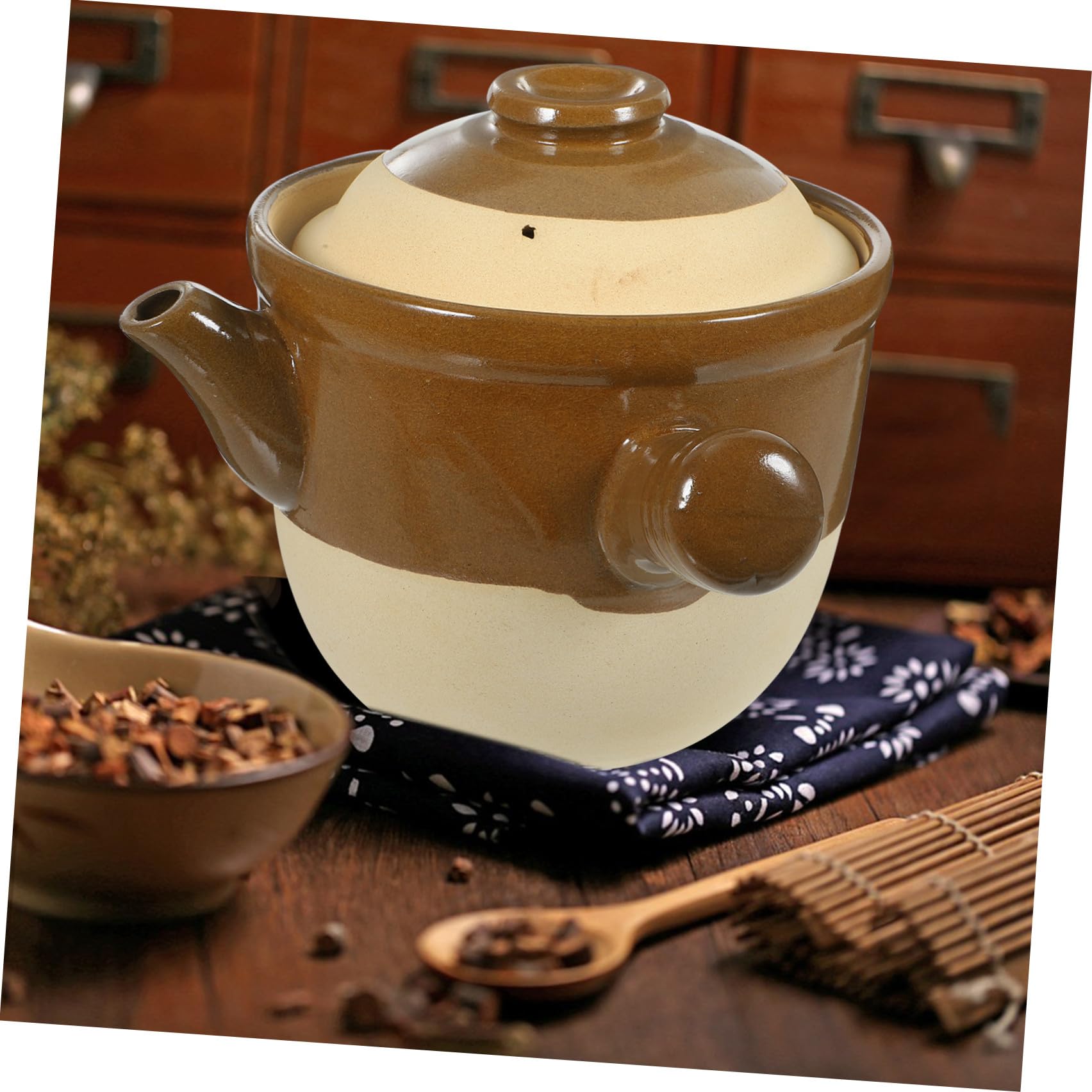 LALAFINA Traditioneller Chinesischer Auflauftopf mit Antihaftbeschichteter Oberfläche aus Ton 2l und Hitzebeständigem Griff für Suppen und Kochen Zuhause